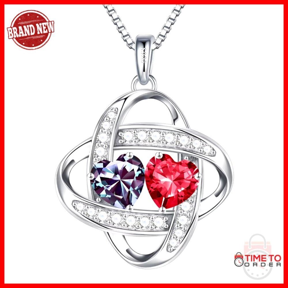 Sterling Silver Love Knot Birthstone Necklace, Adjustable 19-21 Inch Chain